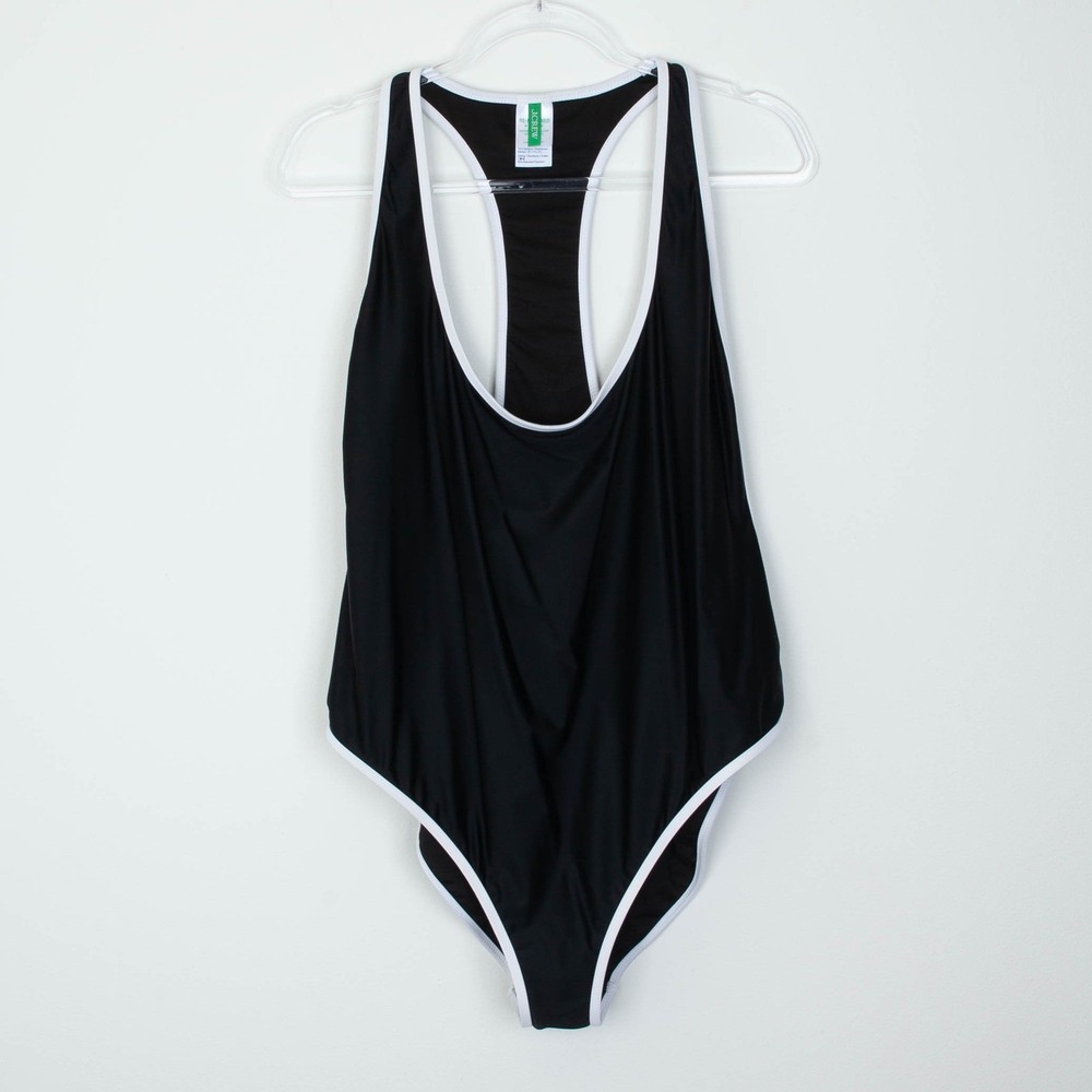 J. Crew Womens Black Racerback One Piece Swimsuit White Trim Size 22 Classic